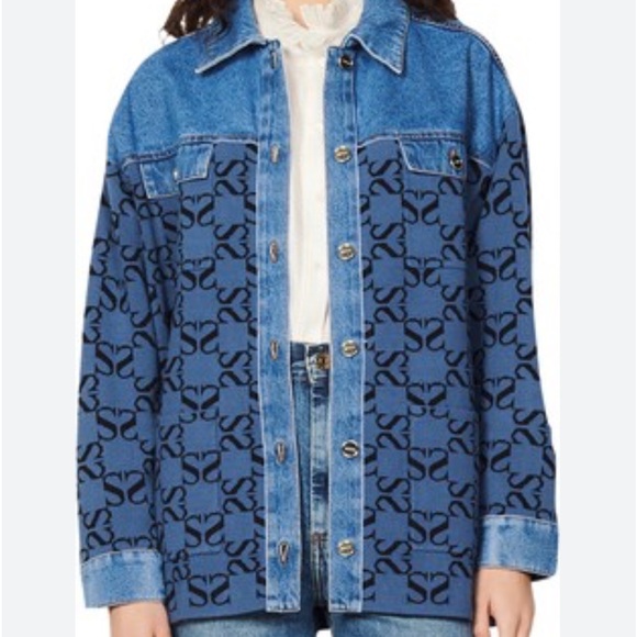 Sandro Augustin Mixed Media Denim Shirt Jacket - Picture 5 of 16